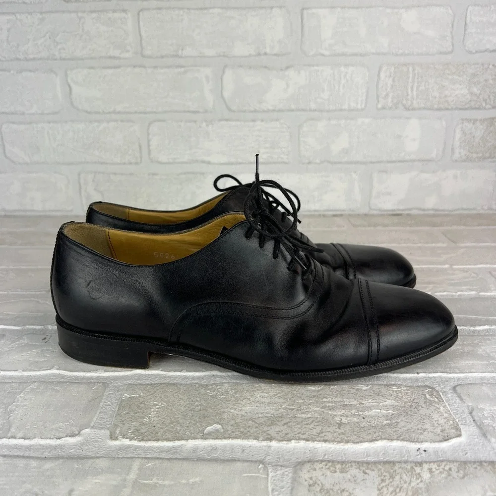 Mario Fagni Oxford Dress Shoes Mens 8.5 Black Leather Cap Toe Classic Lace Italy